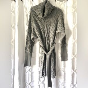 Fable by Vici Cable-Knit Sweater Dress with Self-Tie Belt - Gray